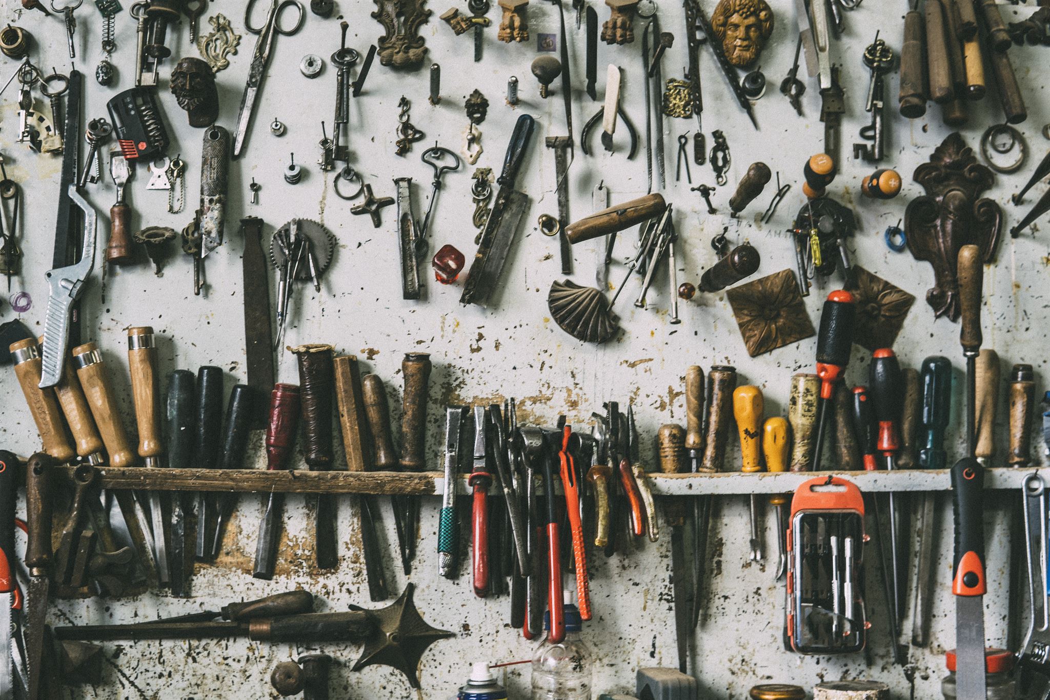 Organized tools on workbench